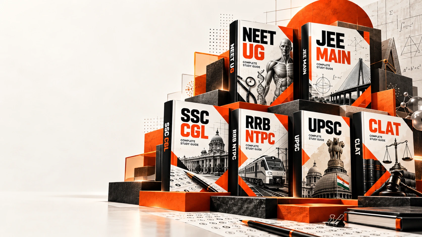Exam Store preparation eBook collection for NEET UG, JEE Main, SSC CGL, RRB NTPC, UPSC and CLAT